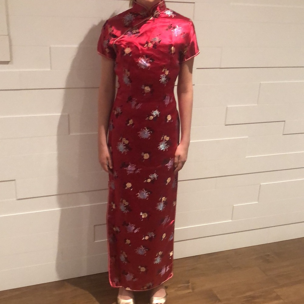 Vintage fuchsia floral cheongsam - XS (32)